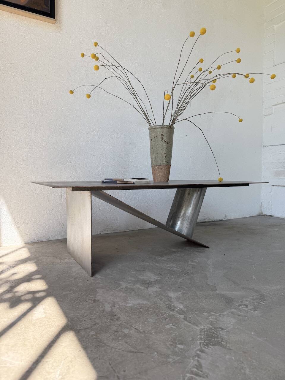 Handcrafted metal coffee table from the 1970s