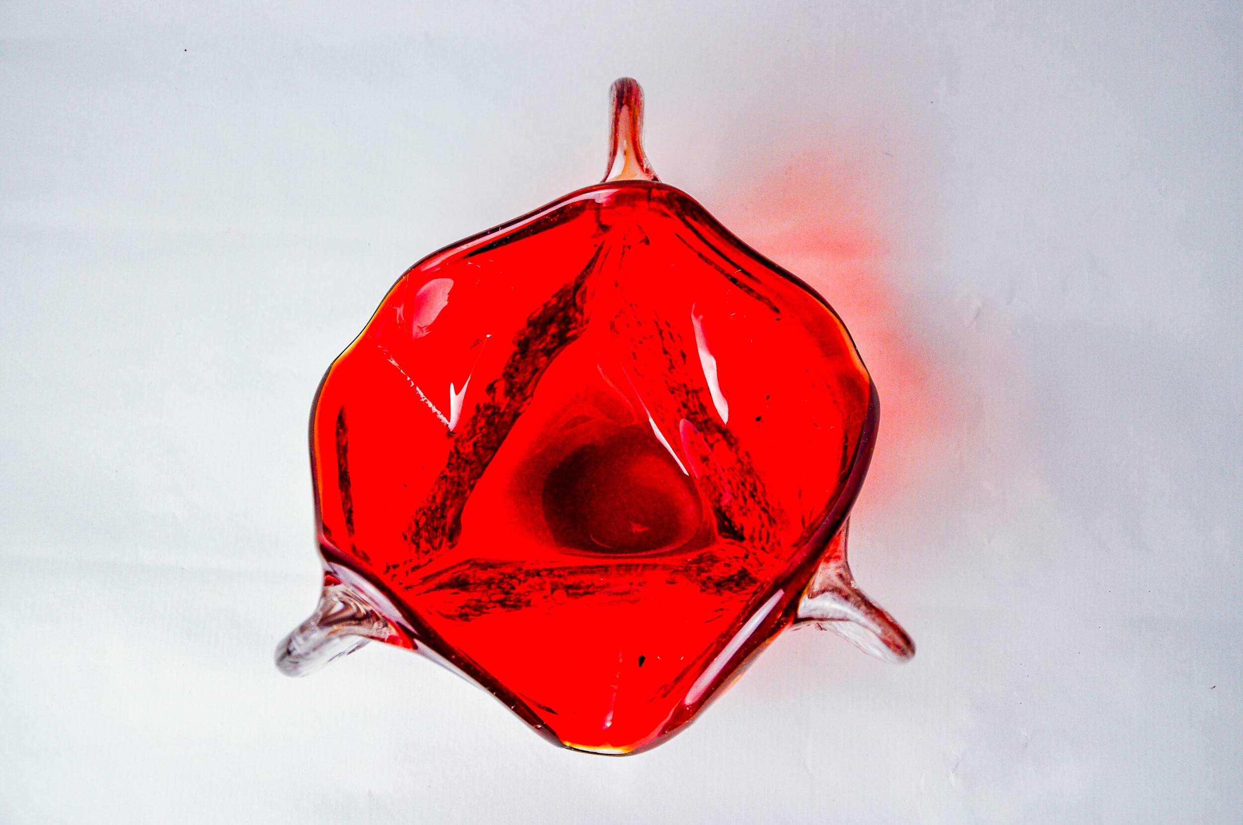 Sommerso red pocket tray by Seguso, frosted Murano glass, Italy, 1970