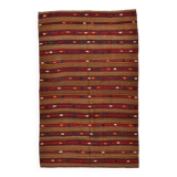 Turkish Striped Red Brown Vintage Kilim Rug, 154x246Cm
