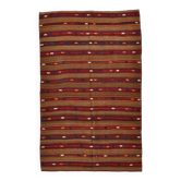 Turkish Striped Red Brown Vintage Kilim Rug, 154x246Cm