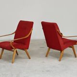 Pair of red armchairs 6953 by Jaroslav Smidek for Ton Bystrice Thonet 1960