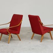 Pair of red armchairs 6953 by Jaroslav Smidek for Ton Bystrice Thonet 1960