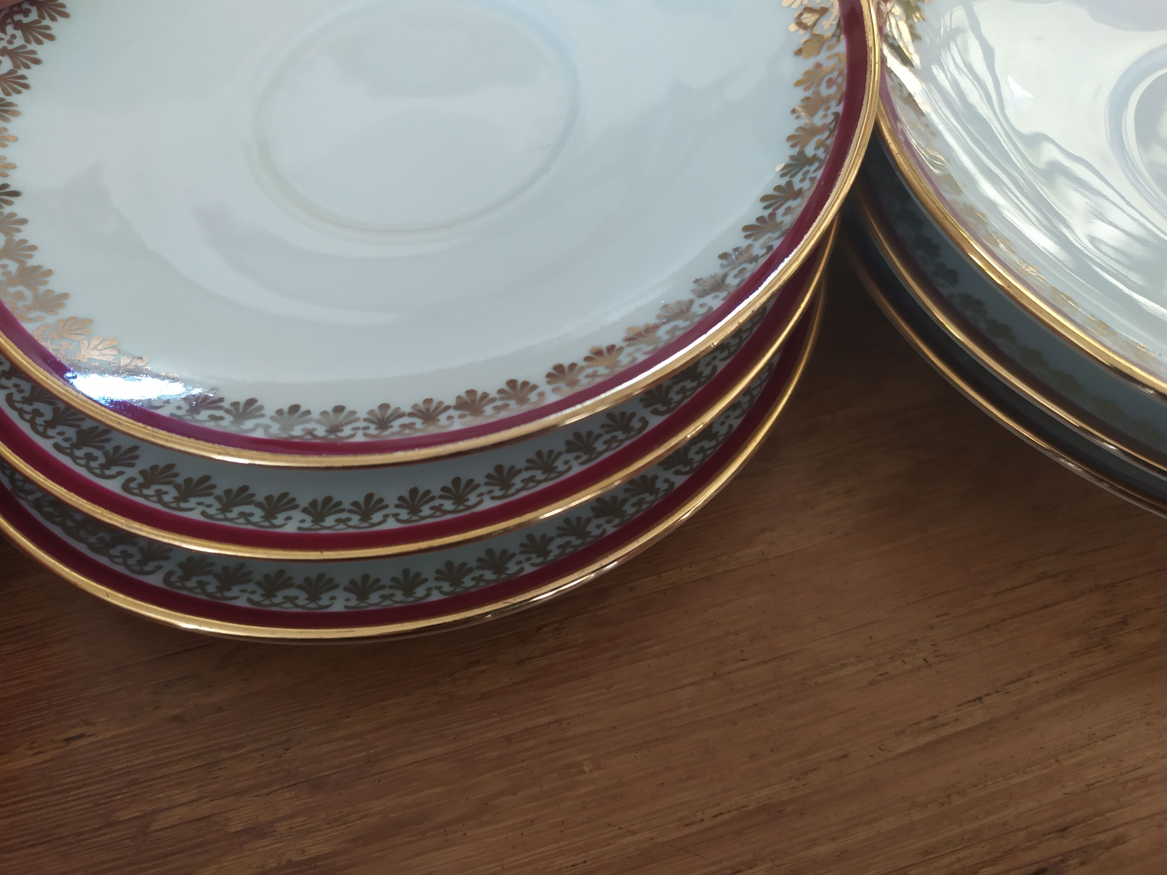 6 Pillivuyt pink and gold porcelain coffee cups