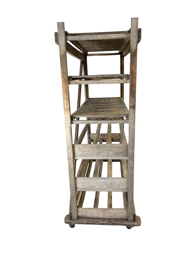 VINTAGE INDUSTRIAL WOODEN SHELF ON WHEELS