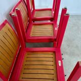 Lot 6 anciennes chaises design Dieticker Bruno Rey bois fuchsia vintage années 70