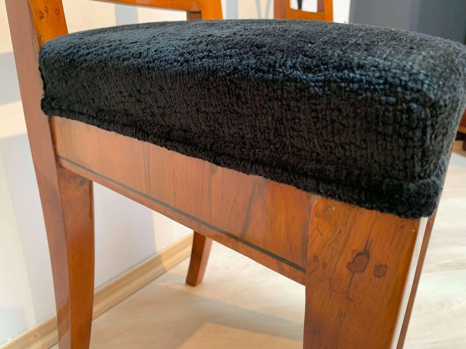 Set of Pair of Biedermeier Shovel Chairs, Walnut, Ink Painting, South Germany, 1830s