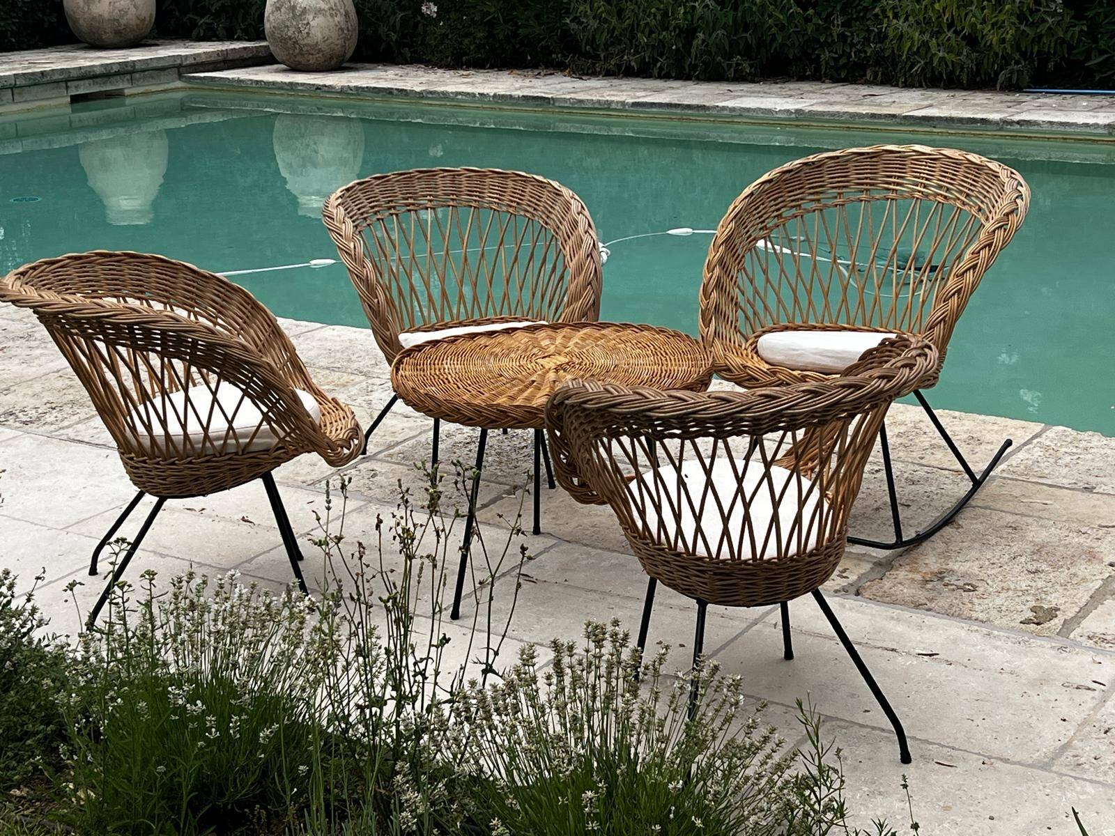 Ensemble de jardin en rotin vintage 1960