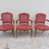 Série de 3 chaises Louis XV en chêne ancienne