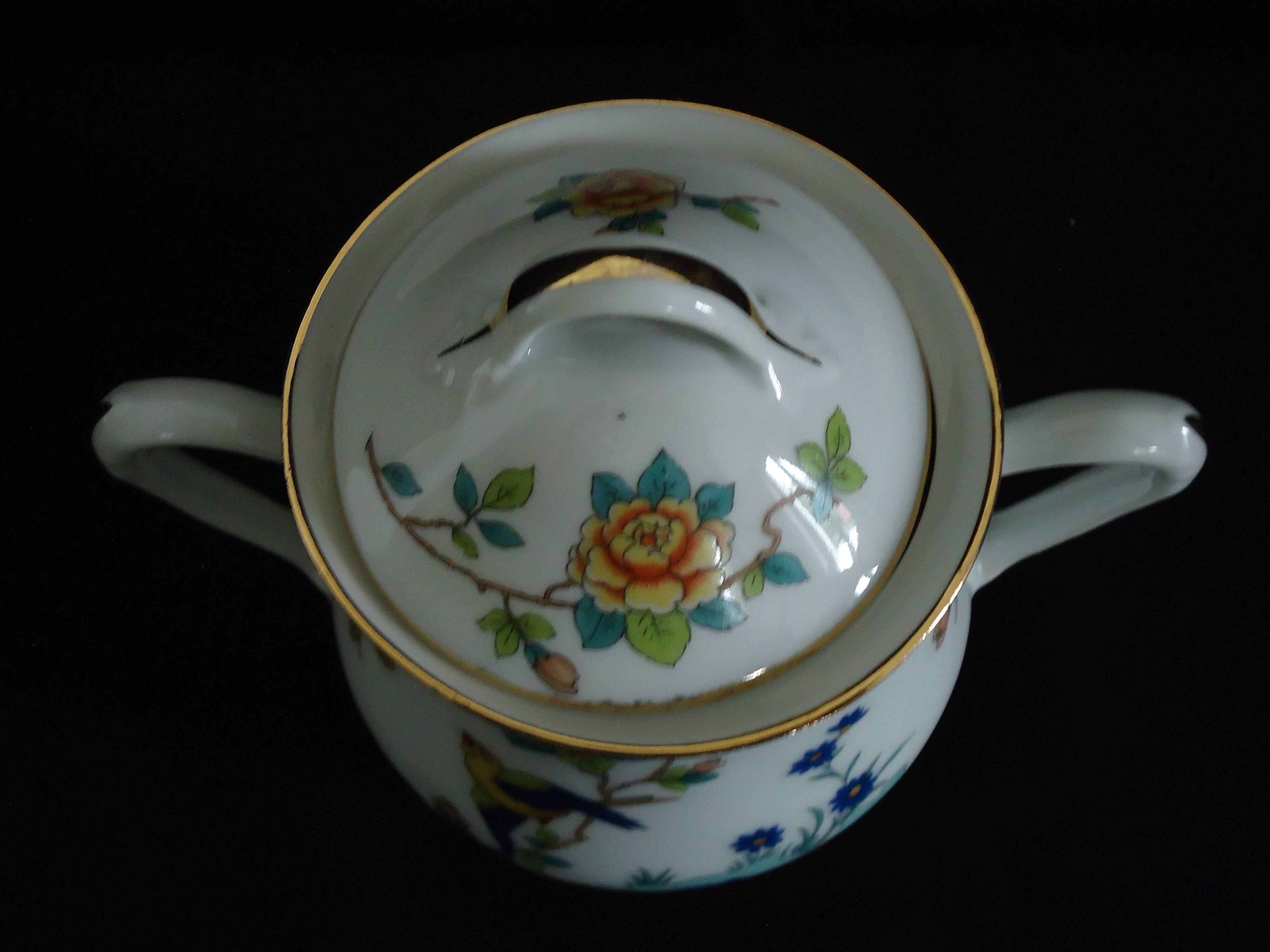 Limoges sugar bowl Michelaud freres exotic bird motif “indiana”