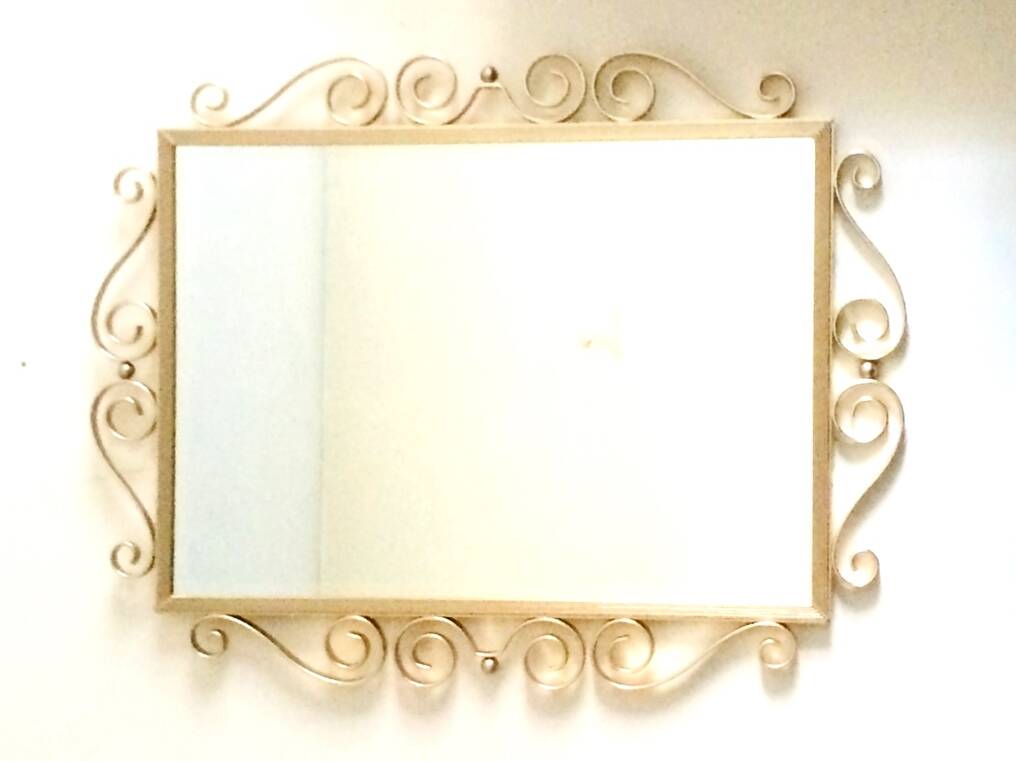 50s gilded brass mirror. Vintage. Hollywood Regency