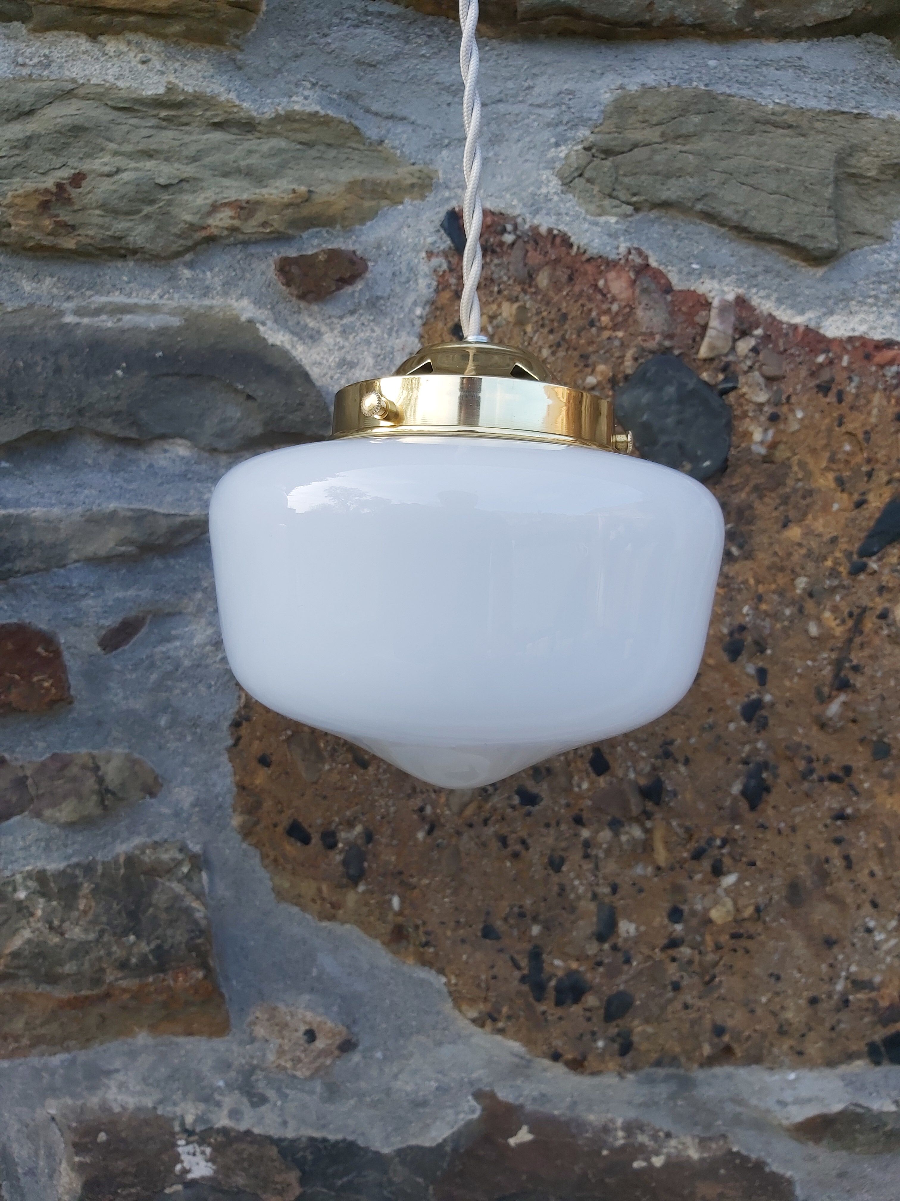 Set of 3 hanging lamps in opaline, Art Deco