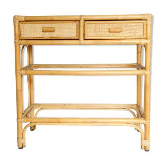 Rattan and wicker console, two drawers