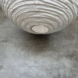 Very large round Japanese-style rattan and natural linen pendant light D:80