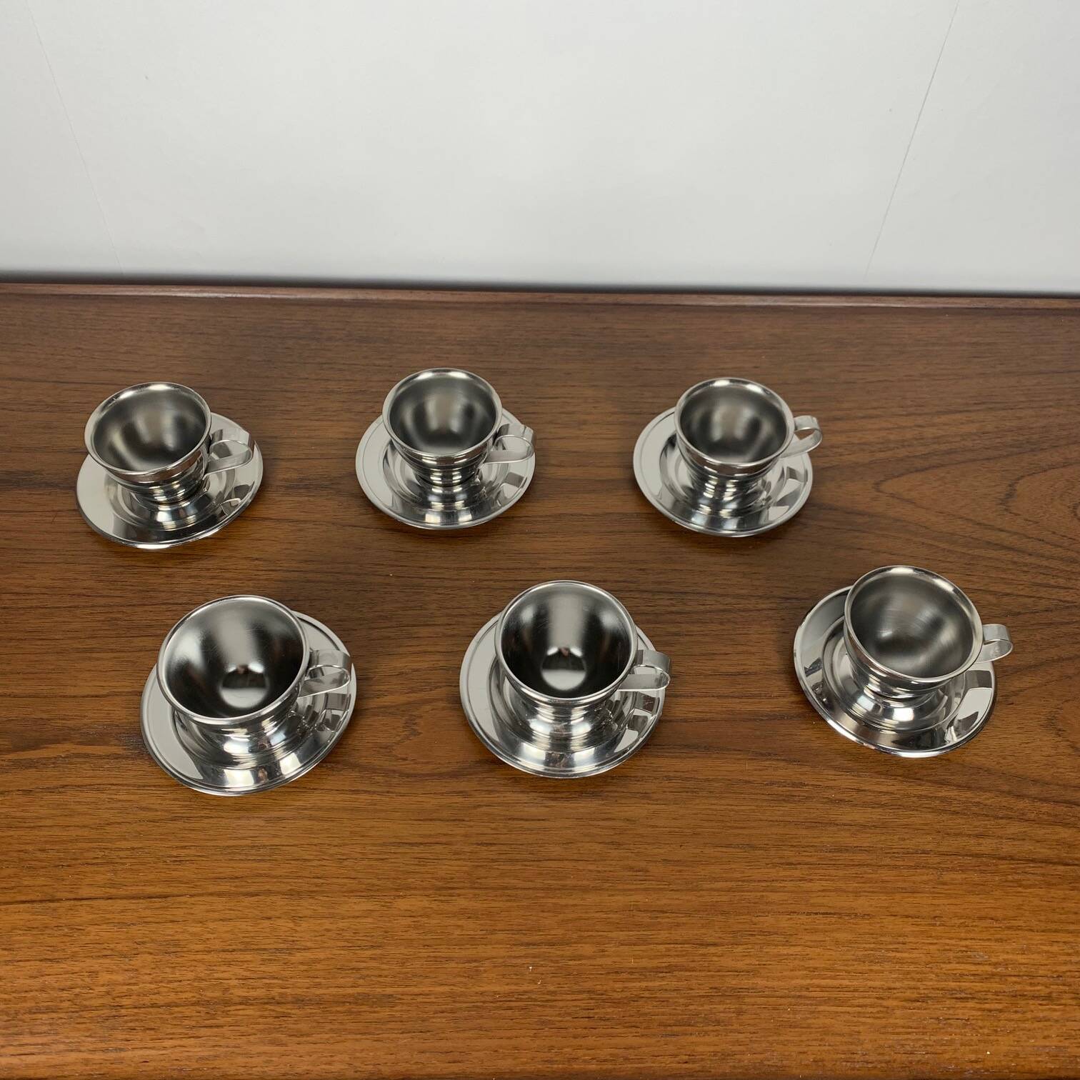 Set of 6 vintage stainless steel coffee cups, 1970