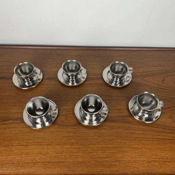 Lot de 6 tasses à café vintage en inox , 1970