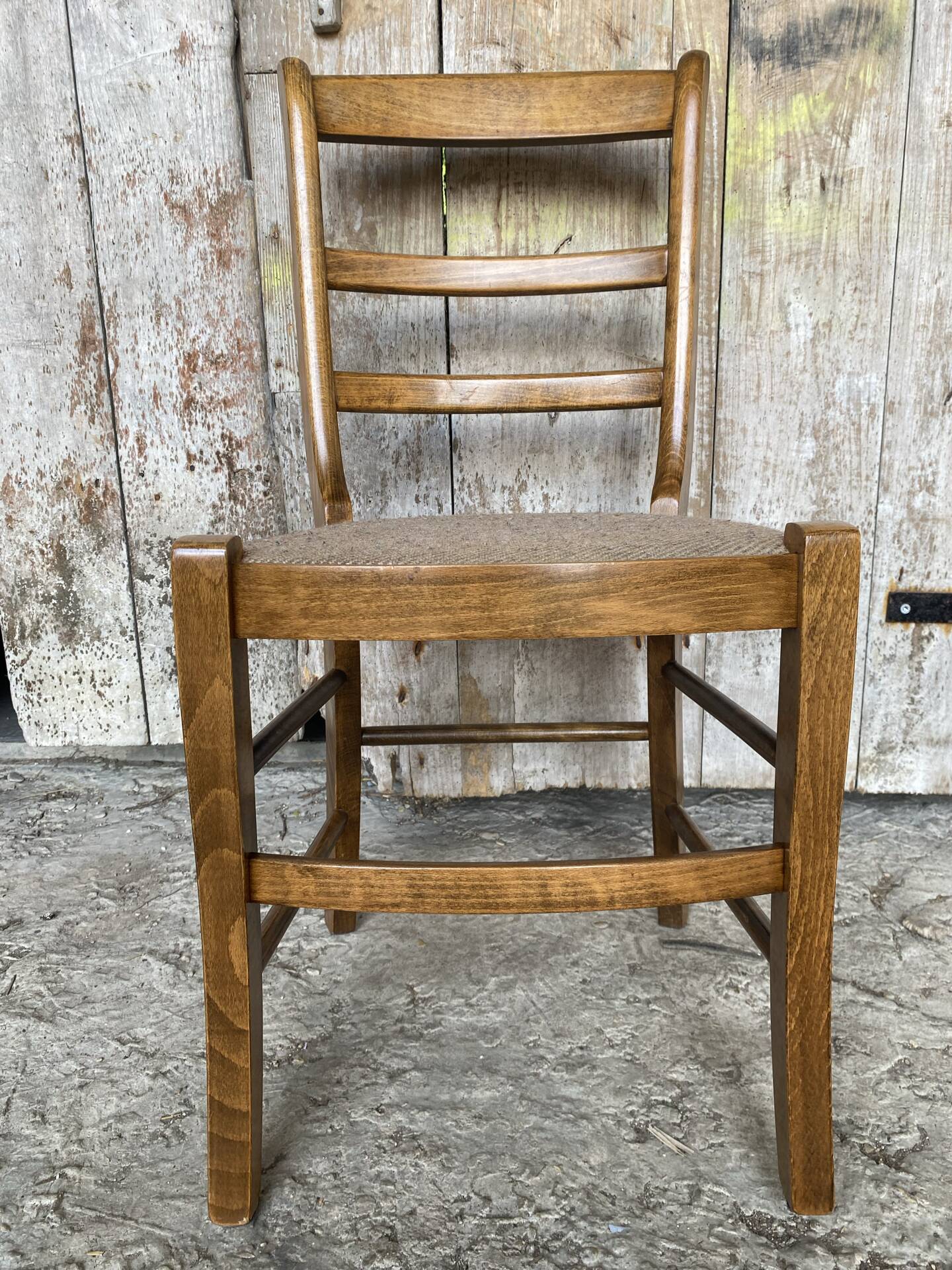 Set of 3 Antique BAUMANN Chairs Wood + Vintage Fabric Cushion Seat