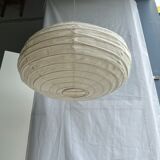 Suspension in rattan and natural japanese linen lantern shape h70 d50