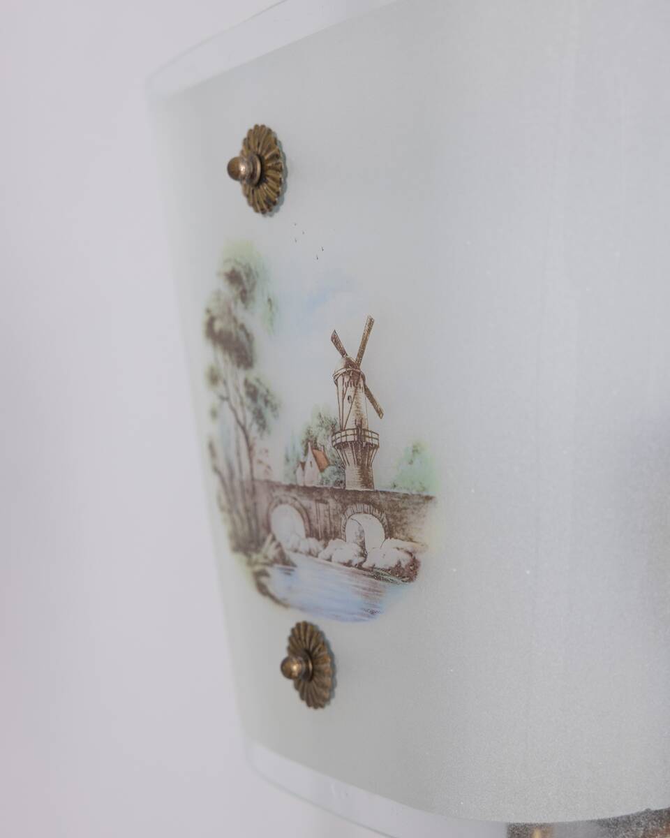 Vintage 1950s chandelier in decorated glass, italian design