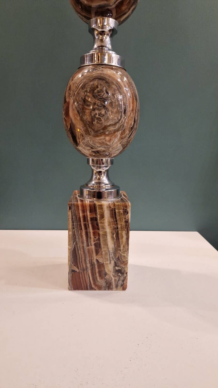 Large marble and chrome metal table lamp base from the 70s