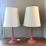 Pair of vintage twisted wood lamps