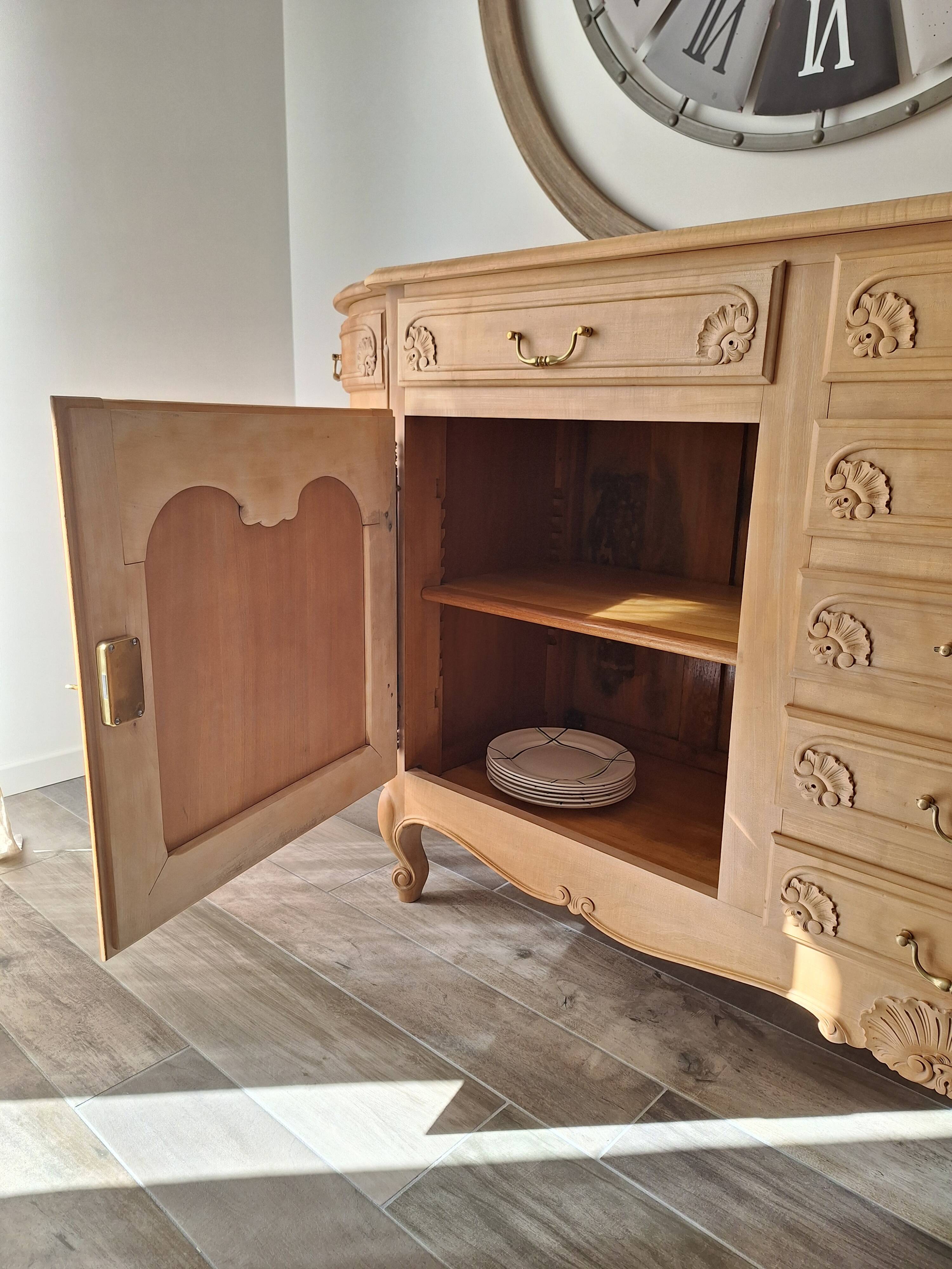 Low buffet in solid cherry wood renovated – Louis XV style – 250 cm