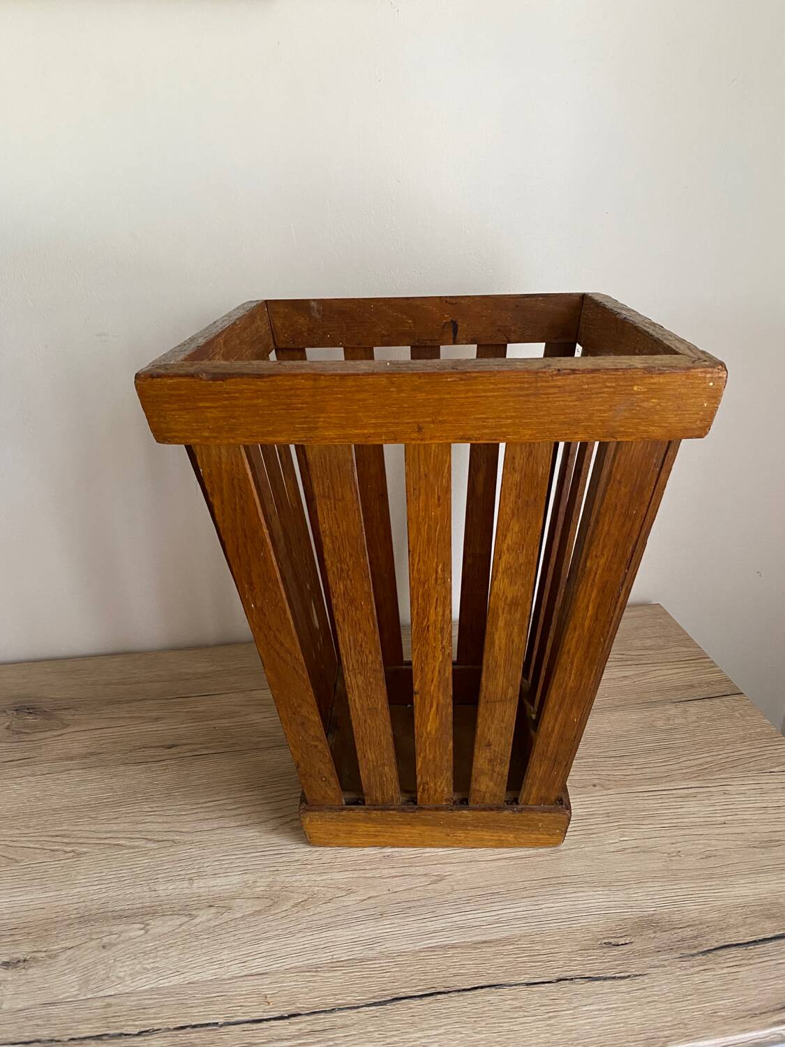 Old art deco basket style Frank Adnet design slatted waste paper basket
