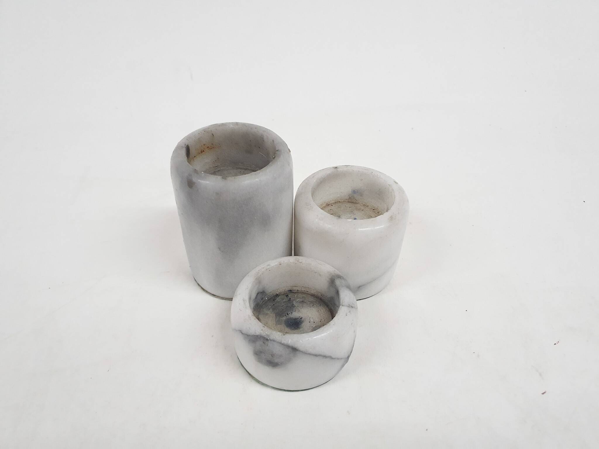 Set of three marble candle sticks, Italy 1970's