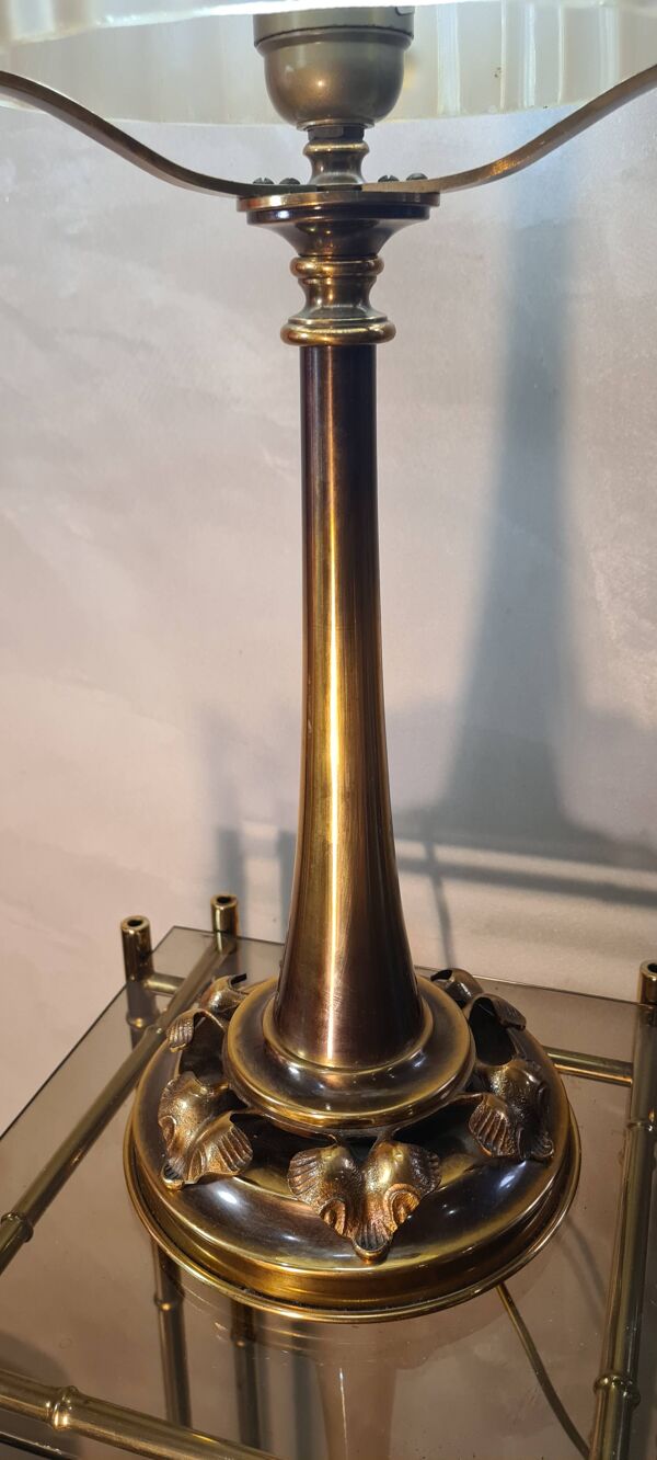 Tres grande lampe laiton et bronze 1920 et dome en verre opaque 55x20 4klg