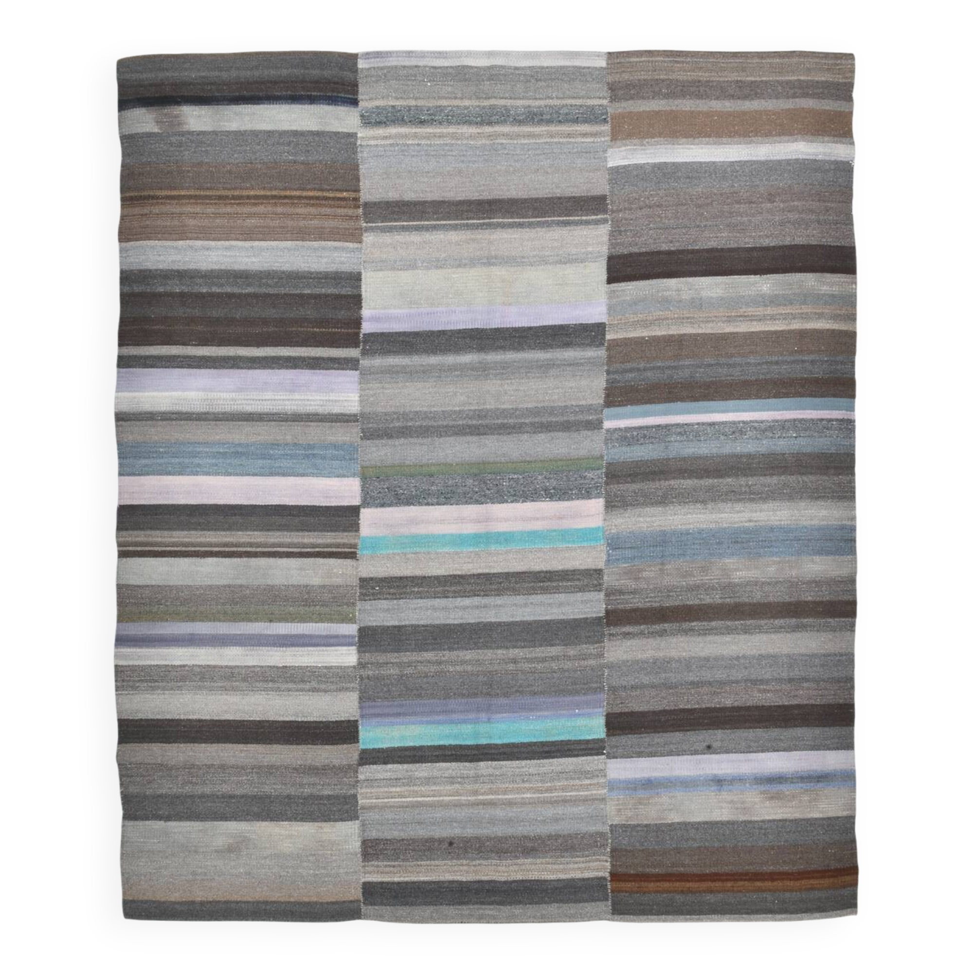 7x9 Gray & Teal Green Handmade Kilim Rug, 224x264Cm