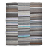 7x9 Gray & Teal Green Handmade Kilim Rug, 224x264Cm