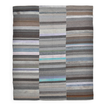7x9 Gray & Teal Green Handmade Kilim Rug, 224x264Cm
