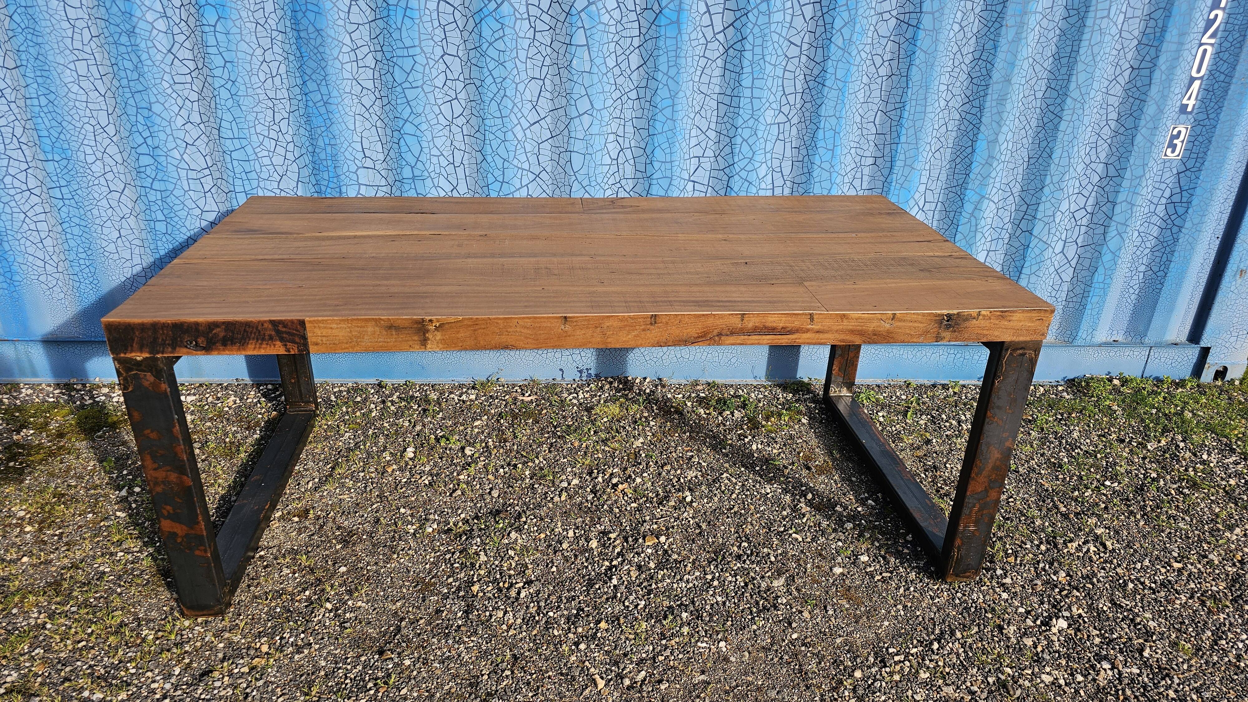 Industrial teak and metal table