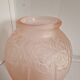 Large pink art deco vase in molded glass with flower decoration