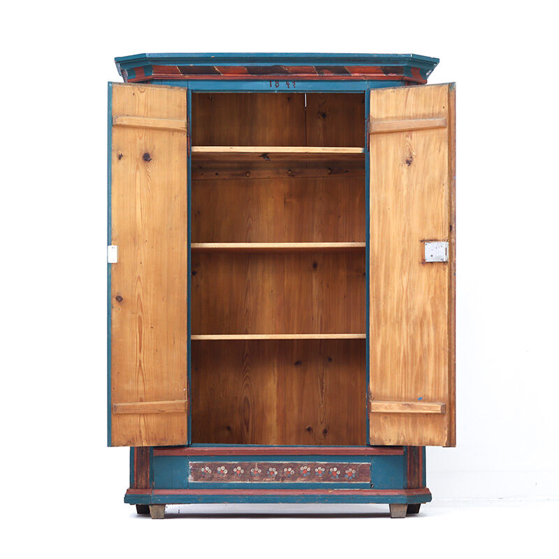 Rustic Farmhouse Folk Art Painted Bridal Cabinet from 1841