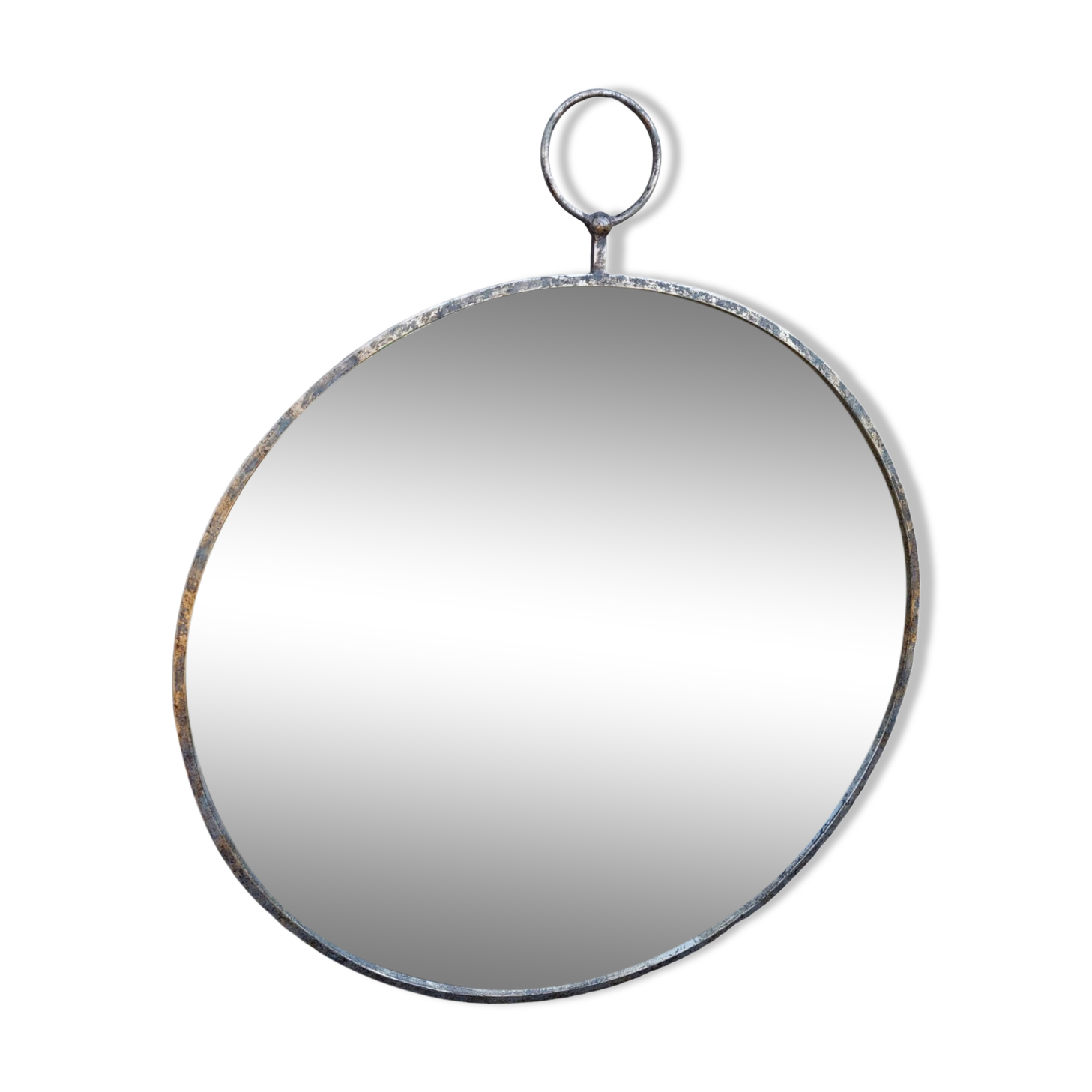 Round patinated mirror