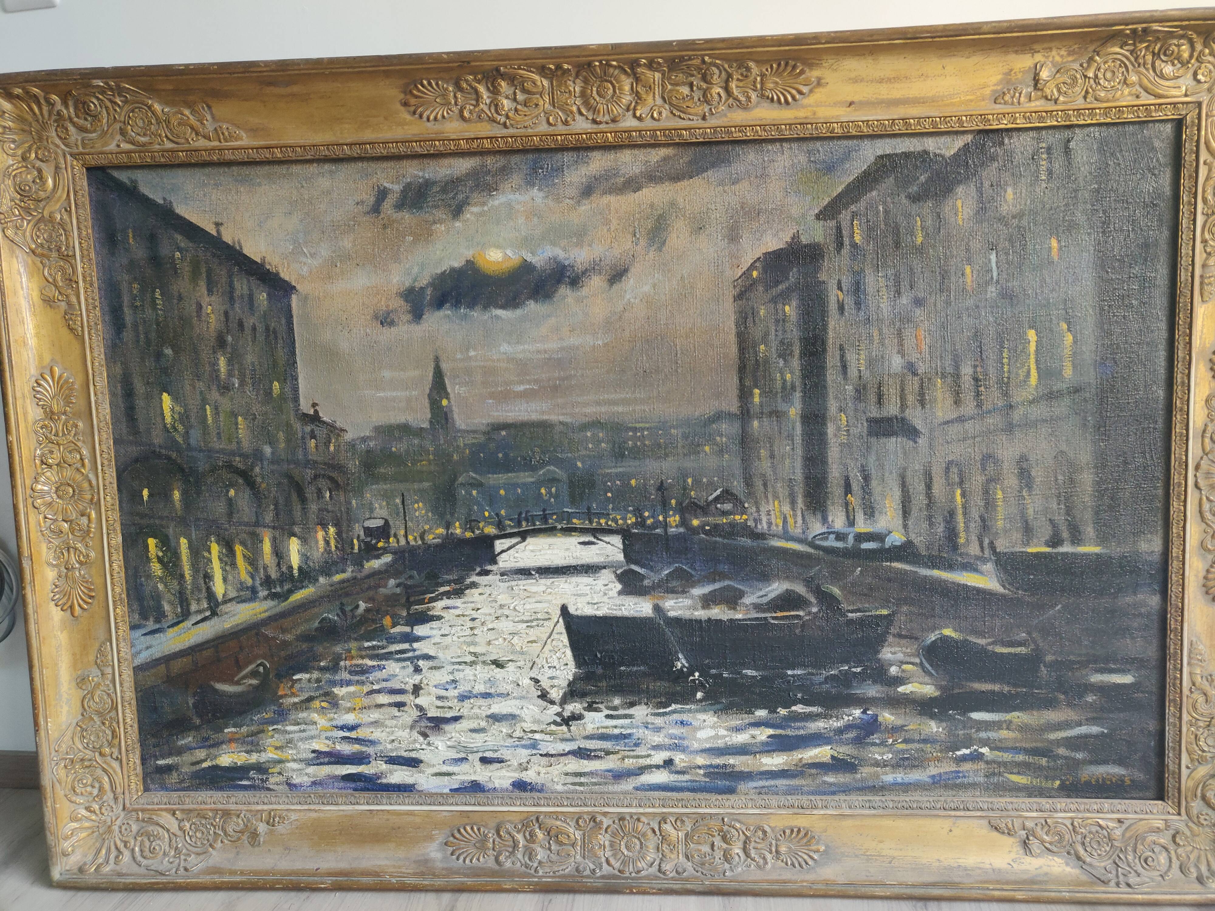 Painting venice by night oil on canvas j peters xixth century