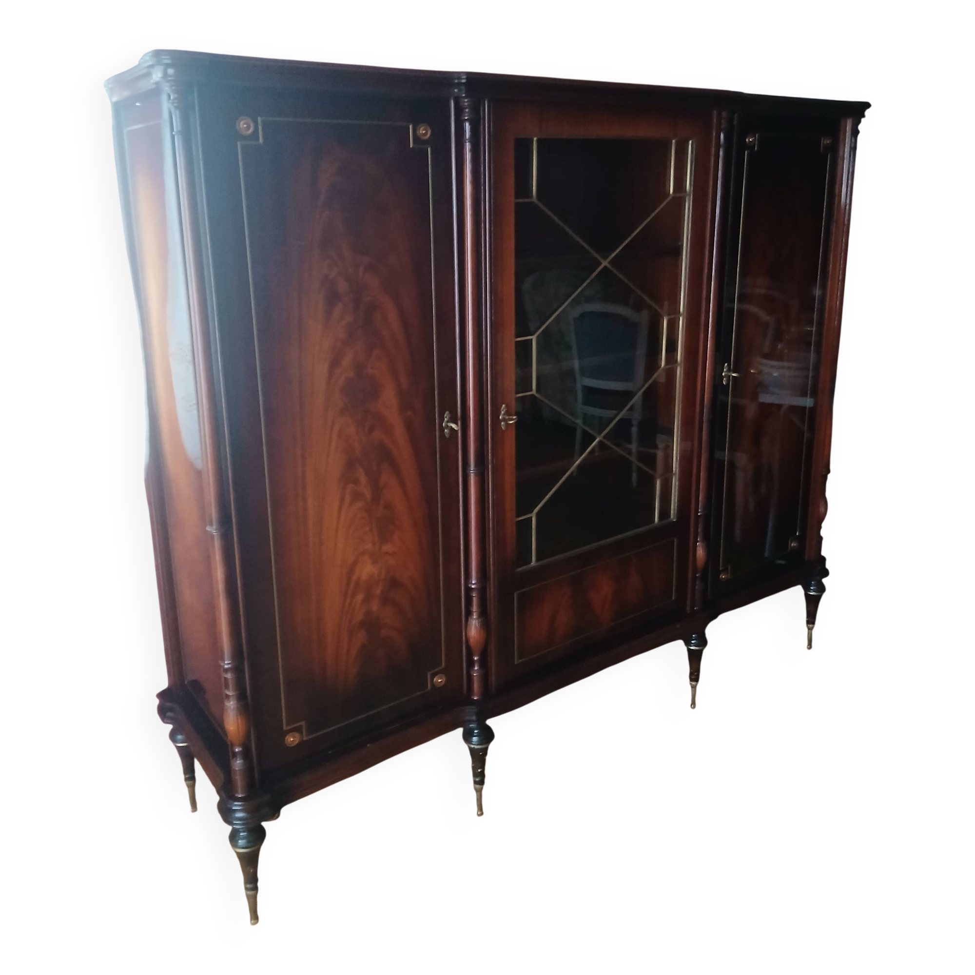 Louis XVI style mahogany bookcase/display cabinet with 3 doors