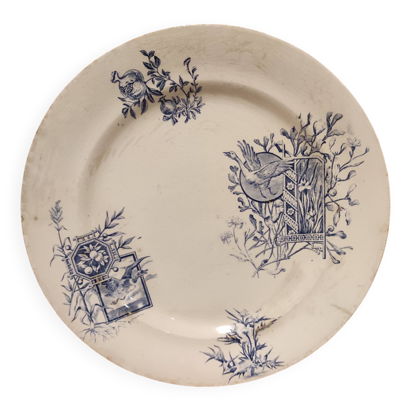 Français grande assiette de service vintage, R. Lafitte, Terre de Fer, Salins