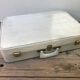 Old white leather case with vintage 70s leather handle