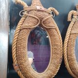 Pair of large oval rope and leather mirrors, very good condition, 1950s