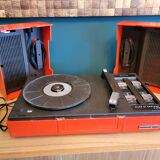 Vintage stereo electrophone record player Continental Edison red orange