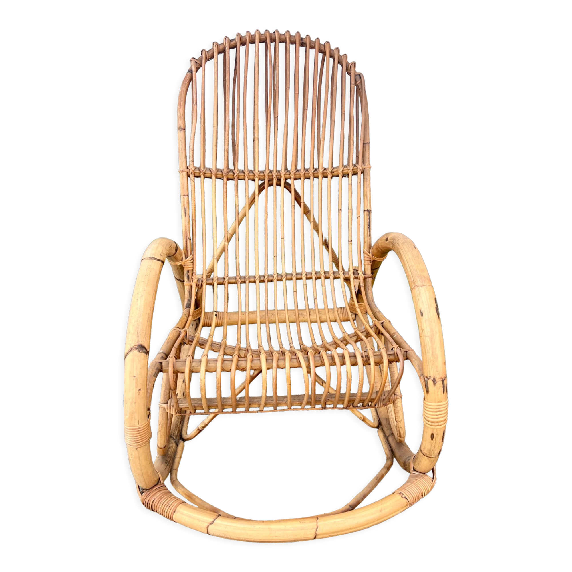 Rocking chair rotin 1960 bambou