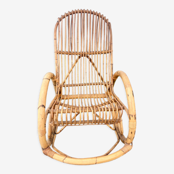 Rocking chair rotin 1960 bambou