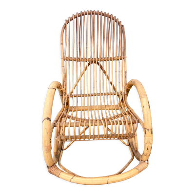 Rocking chair rotin 1960 bambou