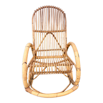 Rocking chair rotin 1960 bambou