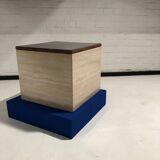 Cube en travertin et aluminium brossé 1980
