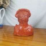 African Woman Bust In Clay, Vintage Modern Figurative Art