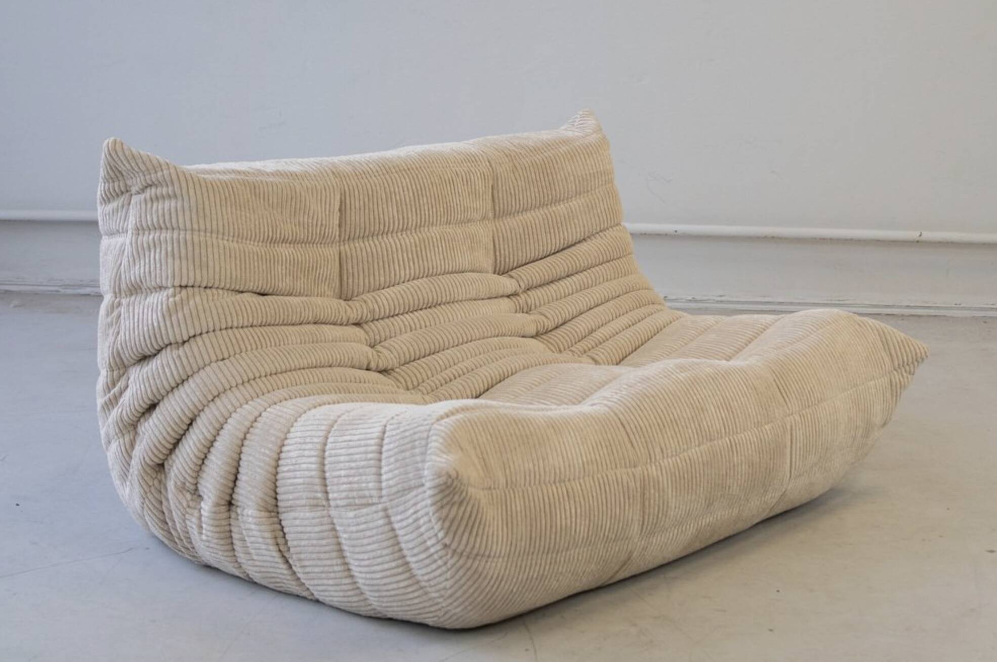 Togo sofa set in beige corduroy, model designed by Michel Ducaroy 1973