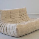 Ensemble de canapés Togo en velours côtelé beige, modèle dessiné par Michel Ducaroy 1973