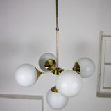Lustre en laiton à 5 bras du milieu du siècle
